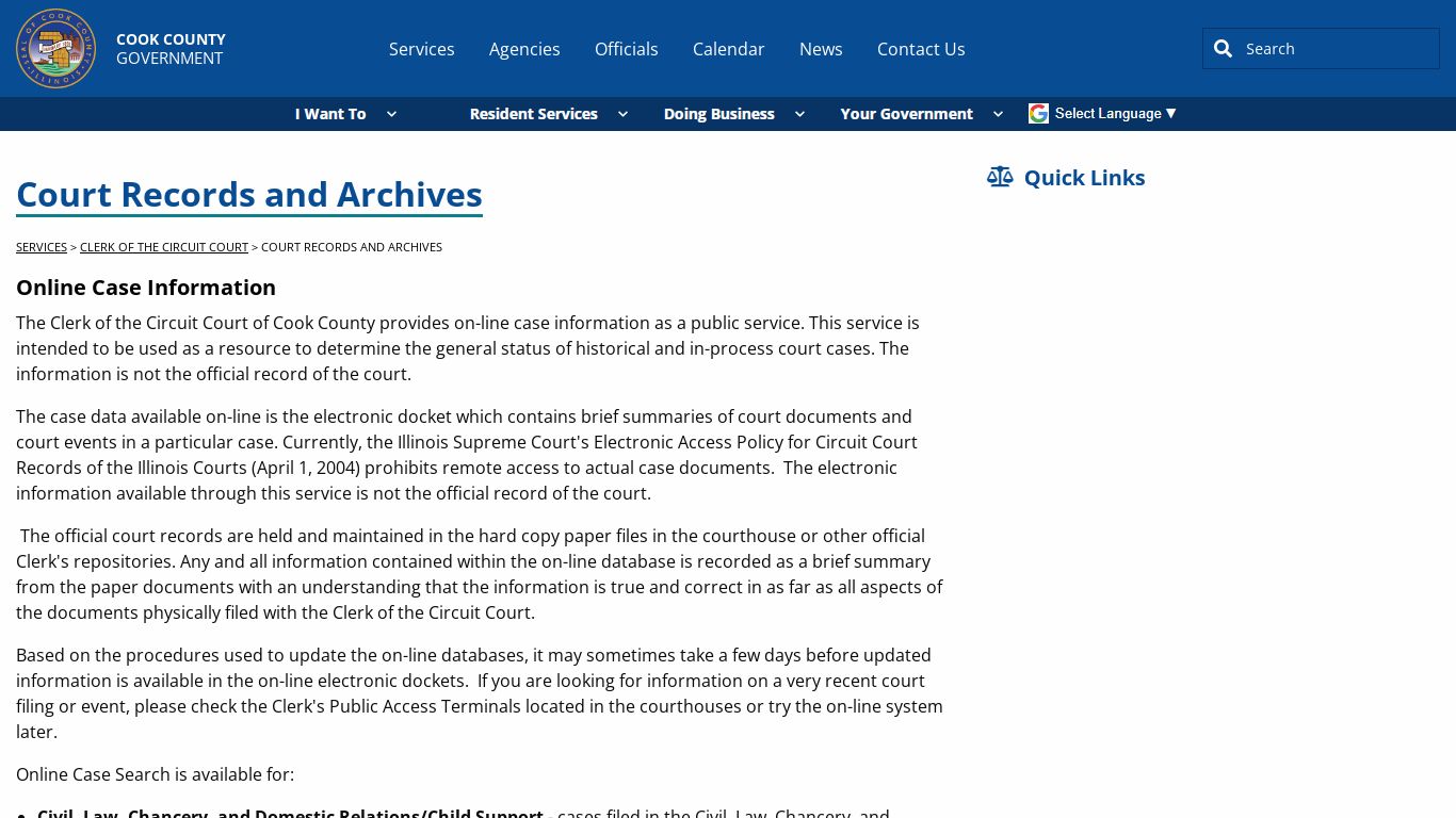 Court Records and Archives - Cook County, Illinois